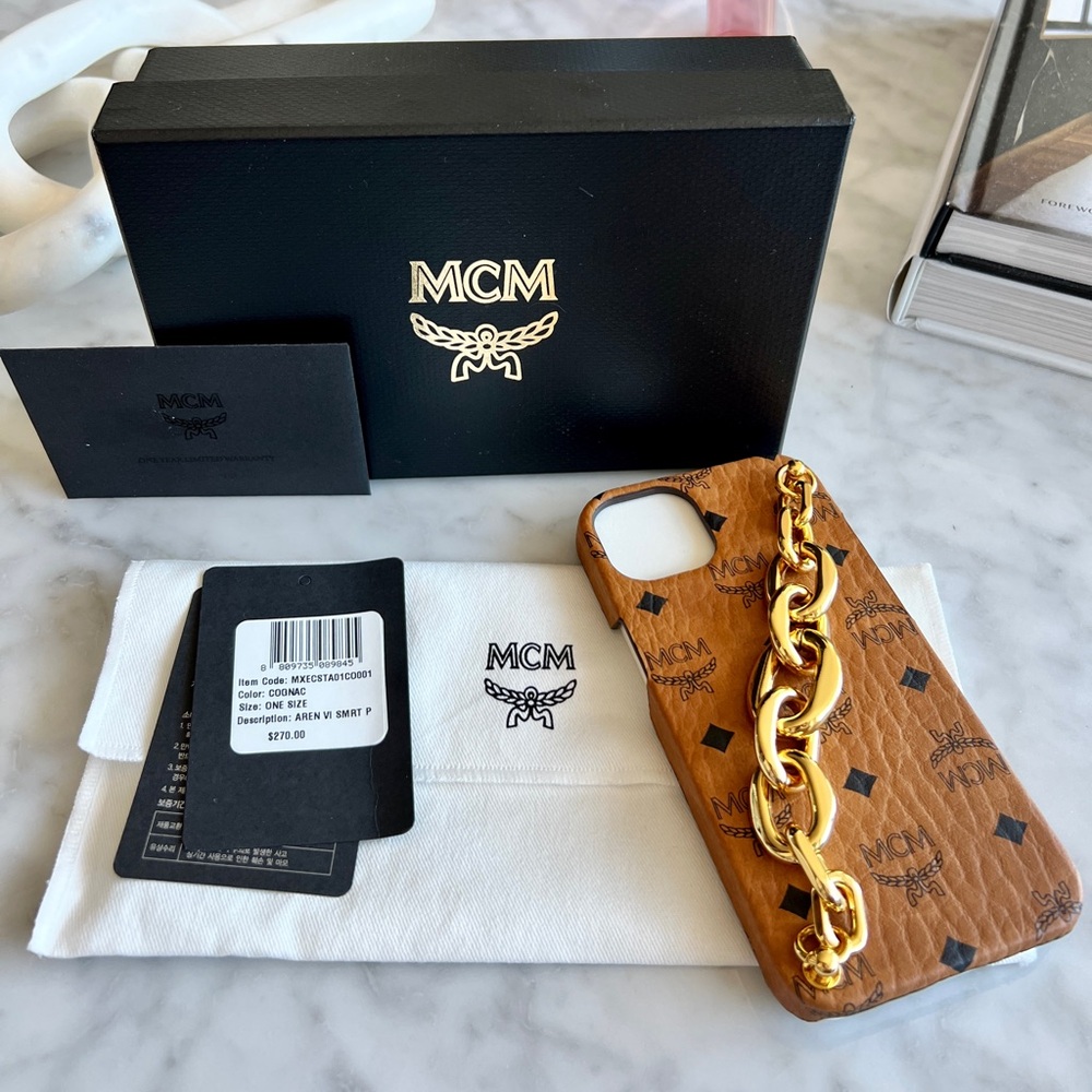 NWT authentic MCM iPhone 13 case with gold chain